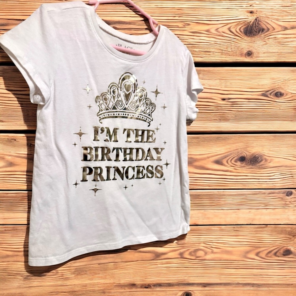 The Children's Place White and Gold Birthday Princess Tee